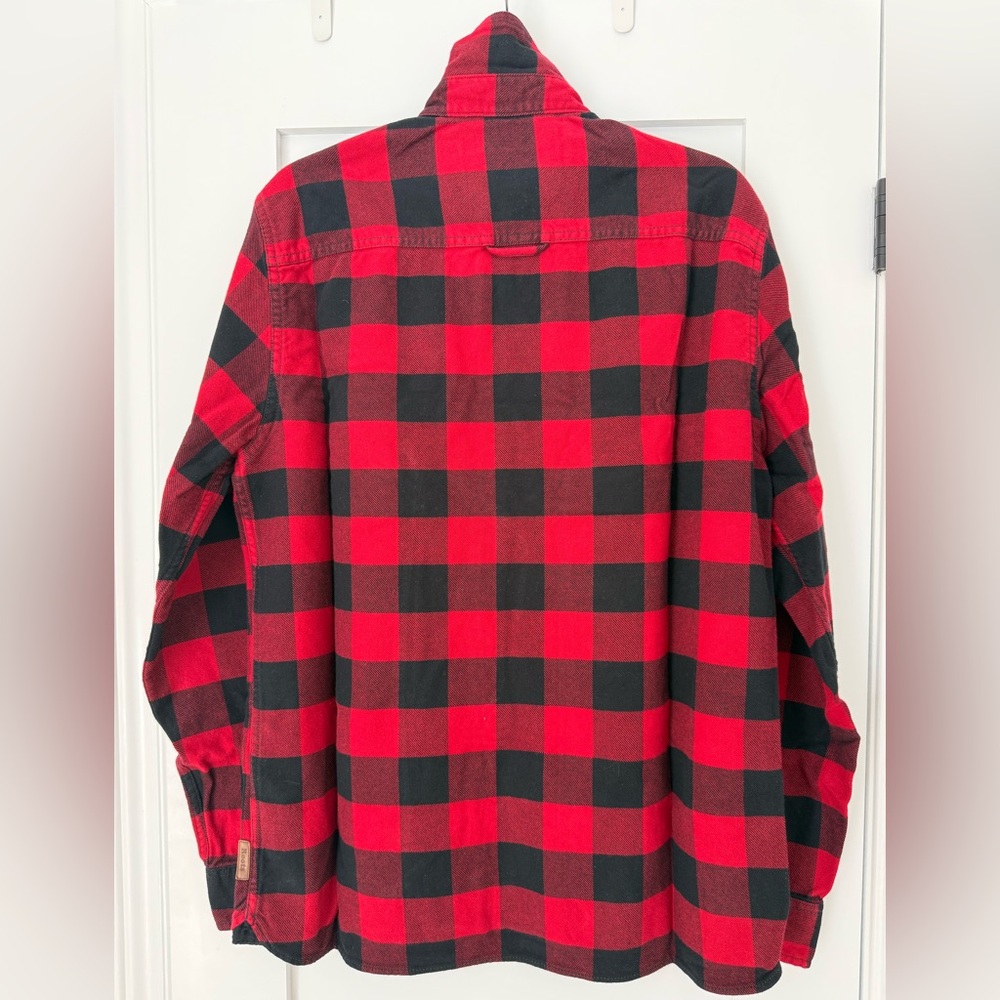 BNWOT Roots Canada Red Black Buffalo Plaid Flannel Shirt Jacket Elbow Patches L - Picture 4 of 9